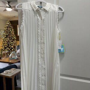 NWT CeCe Scalloped Pleated Shirt Dress – Cream – Size M